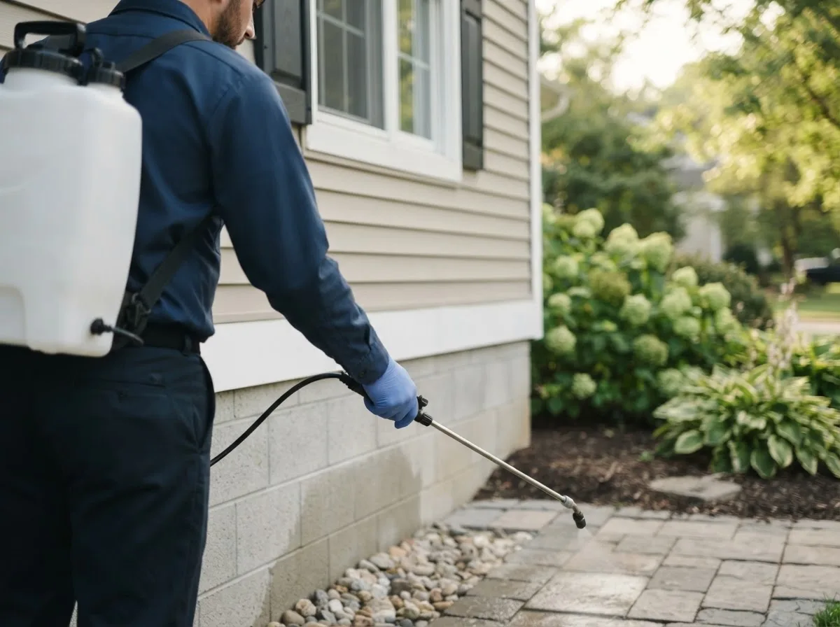 Pest control technician inspecting a home in Presque Isle, MI